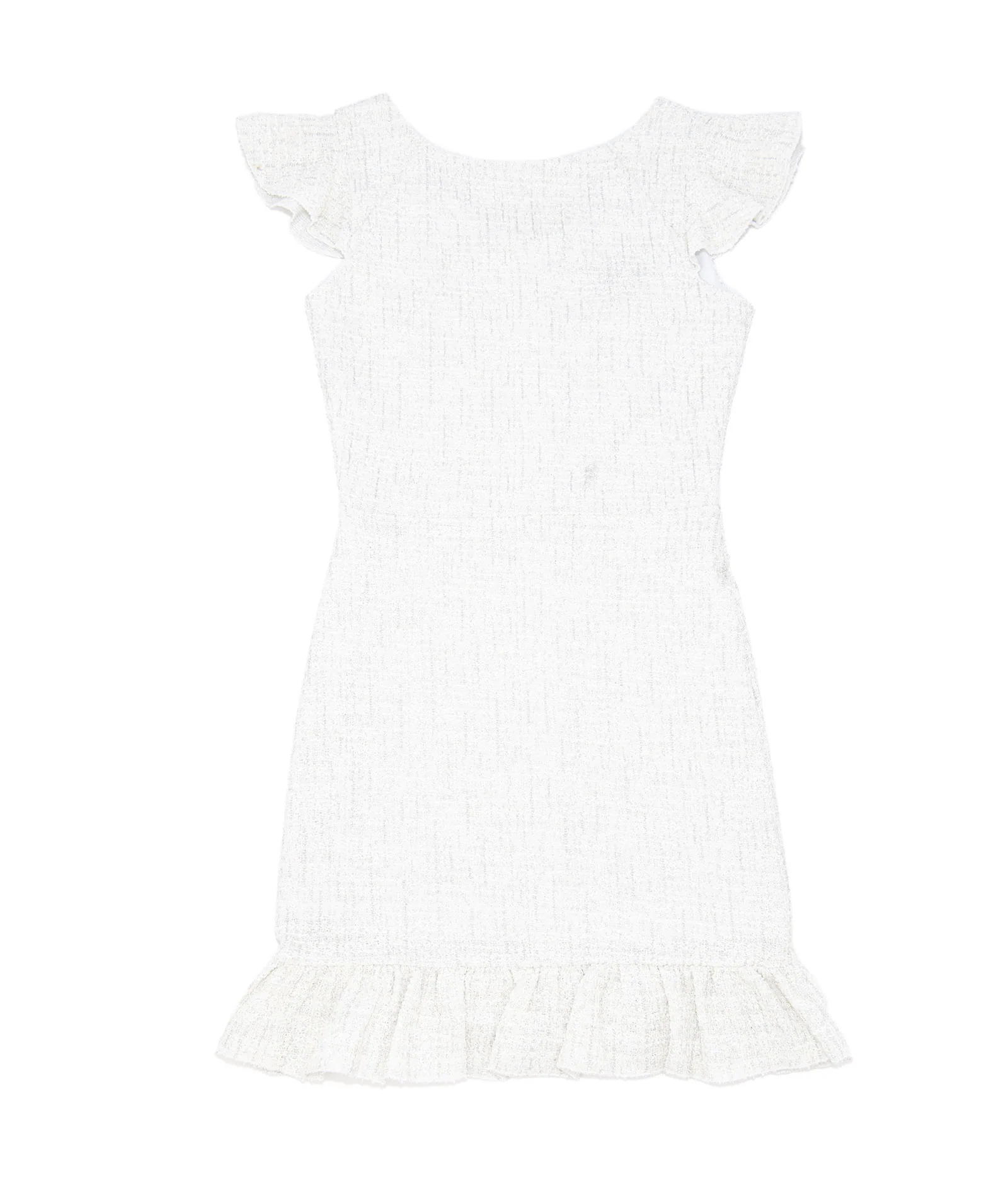 By Debra Girls Clare White/Silver Boucle Ruffle Bottom Sheath Dress
