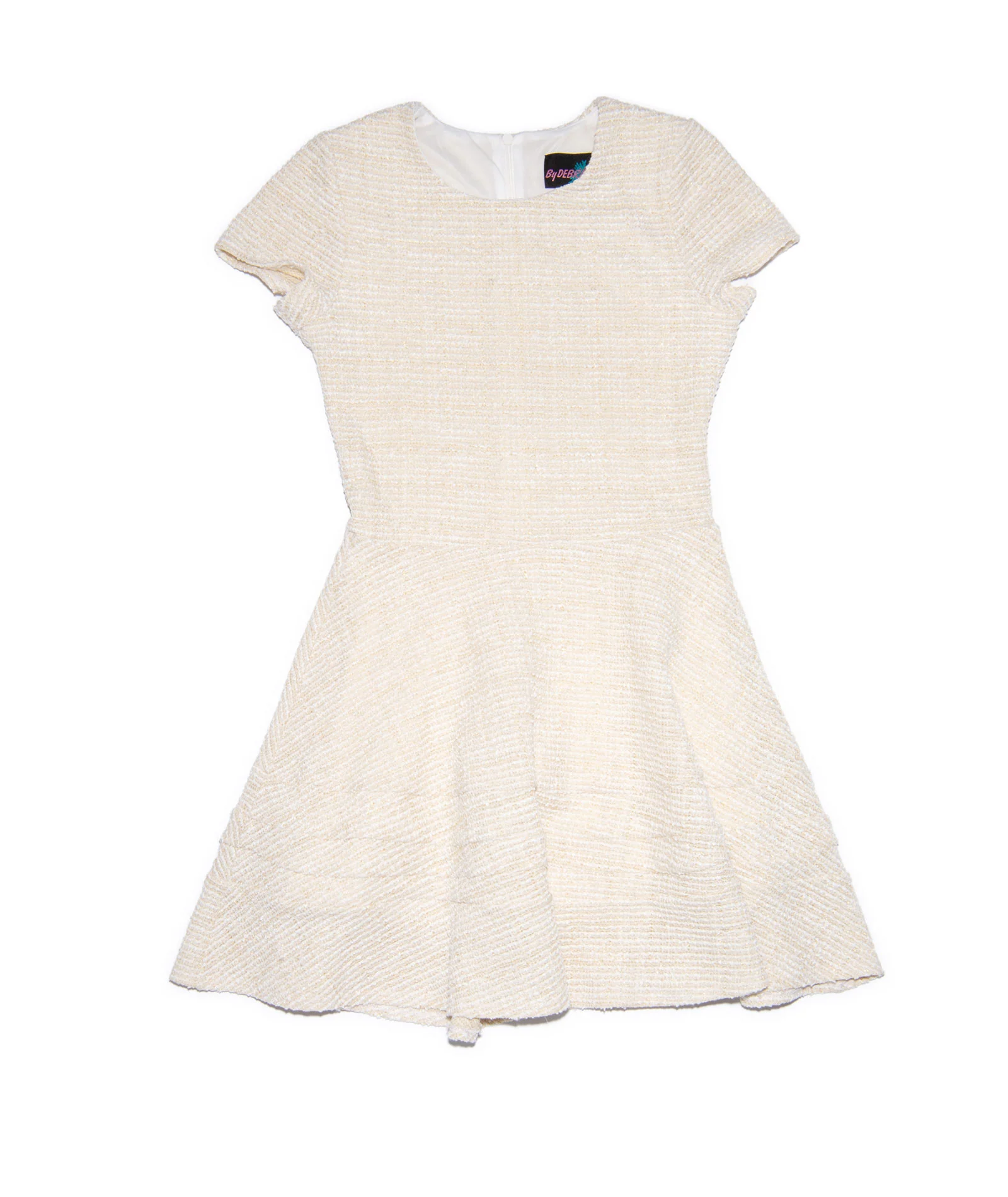 By Debra Girls Lou Ivory/Gold Short Sleeve Striped Bottom Dress