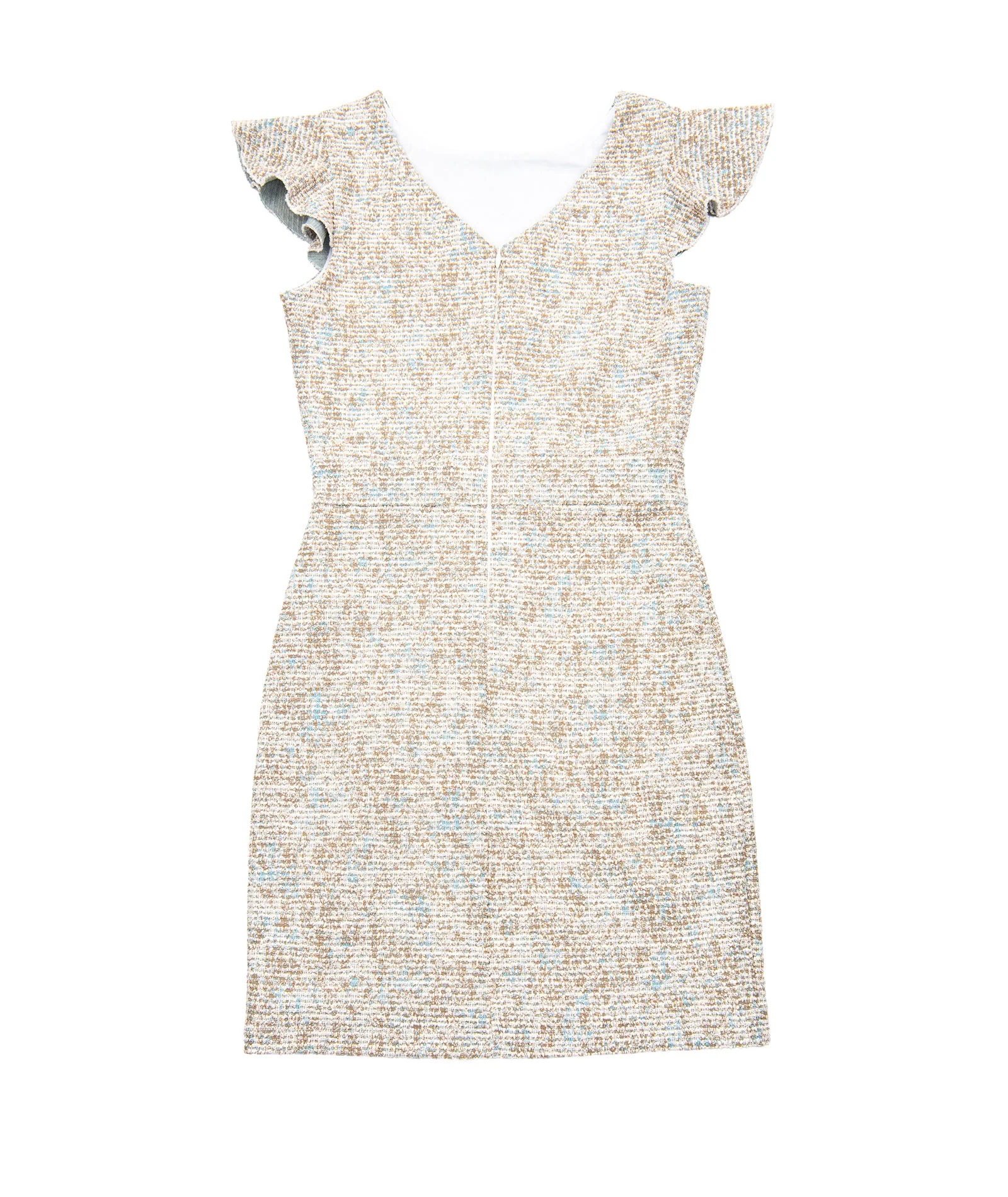 By Debra Girls Milly Flutter Sleeve Sheath Dress Ivory/Blue Boucle - Image 2
