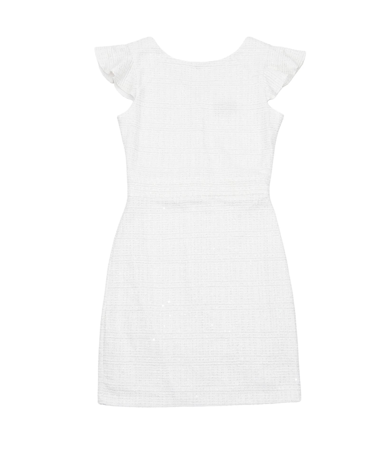 By Debra Girls Milly Flutter Sleeve Sheath Dress Ivory Sequin Boucle