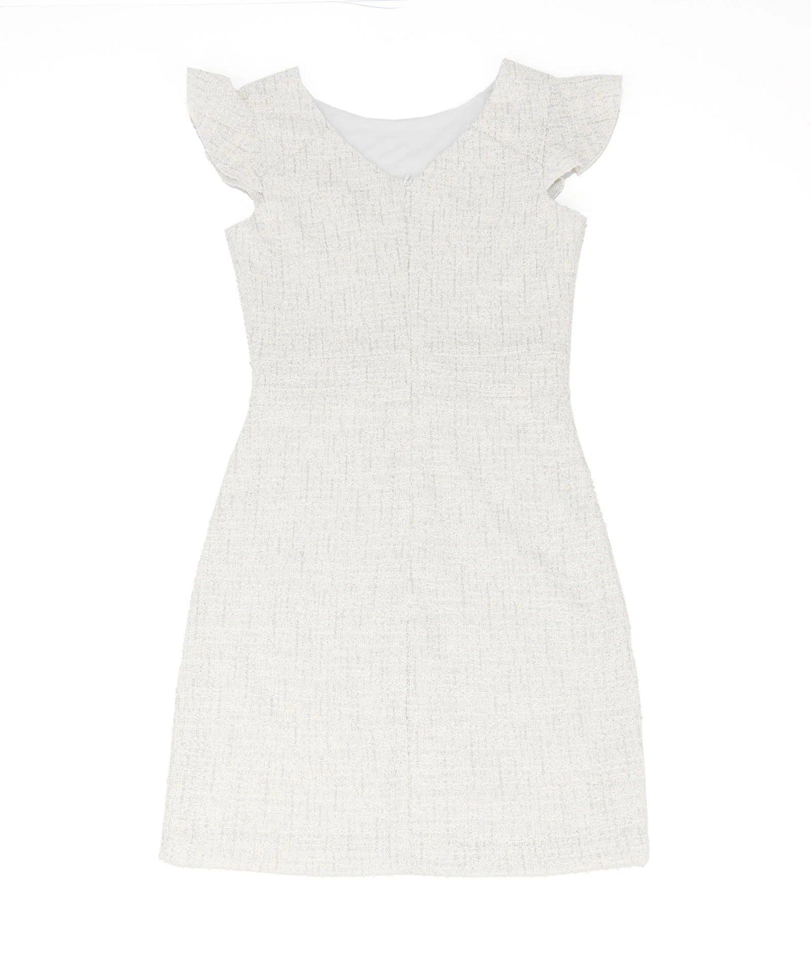 By Debra Girls Milly White/Silver Boucle Flutter Sleeve Sheath Dress - Image 2