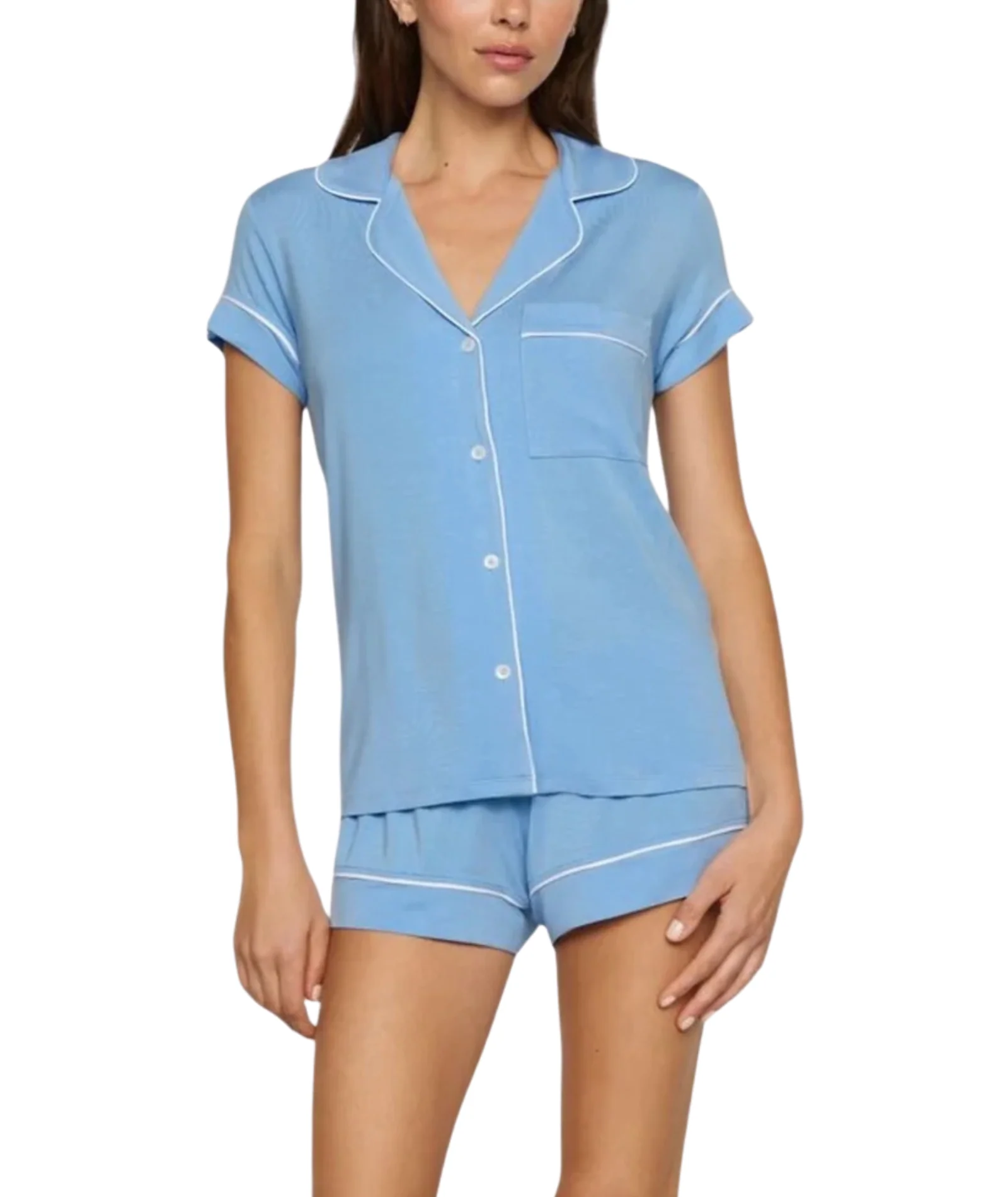 Eberjey Women Gisele Relaxed Short PJ Set Summer Blue/White