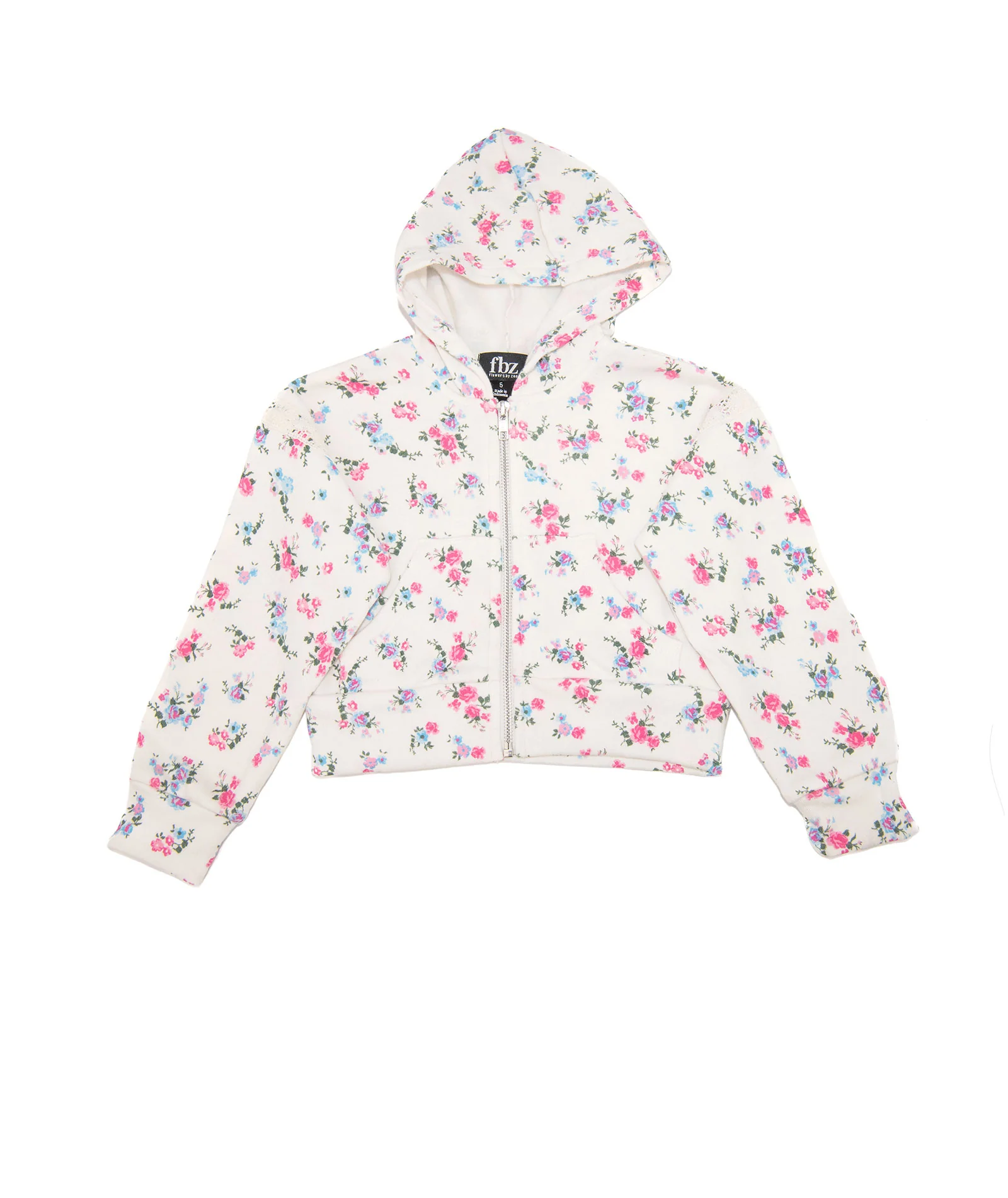 FBZ Girls Drew Fleece Floral Lace Zip Hoodie