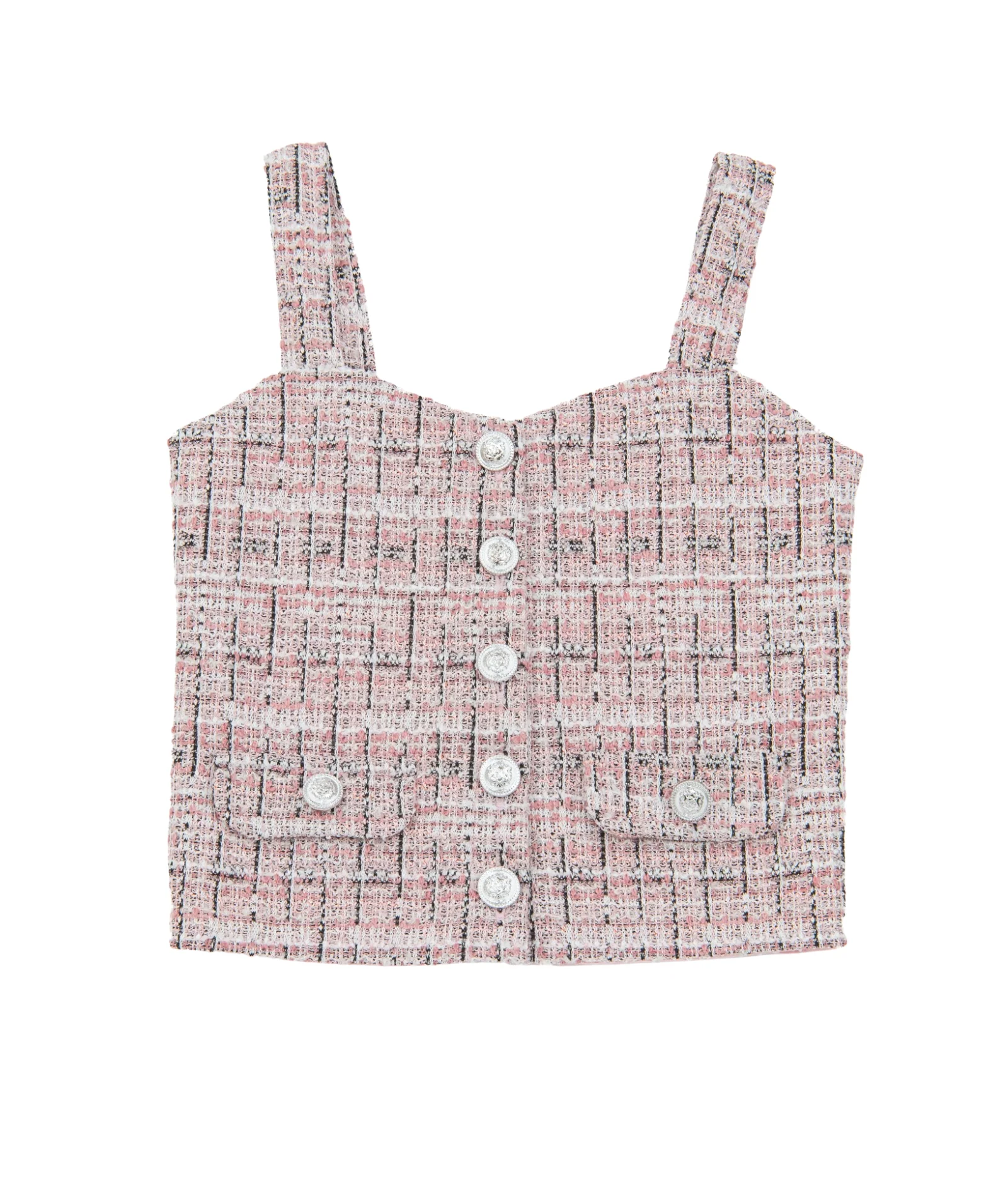 FBZ Girls Lennie Pink Tweed Silver Buttons Tank