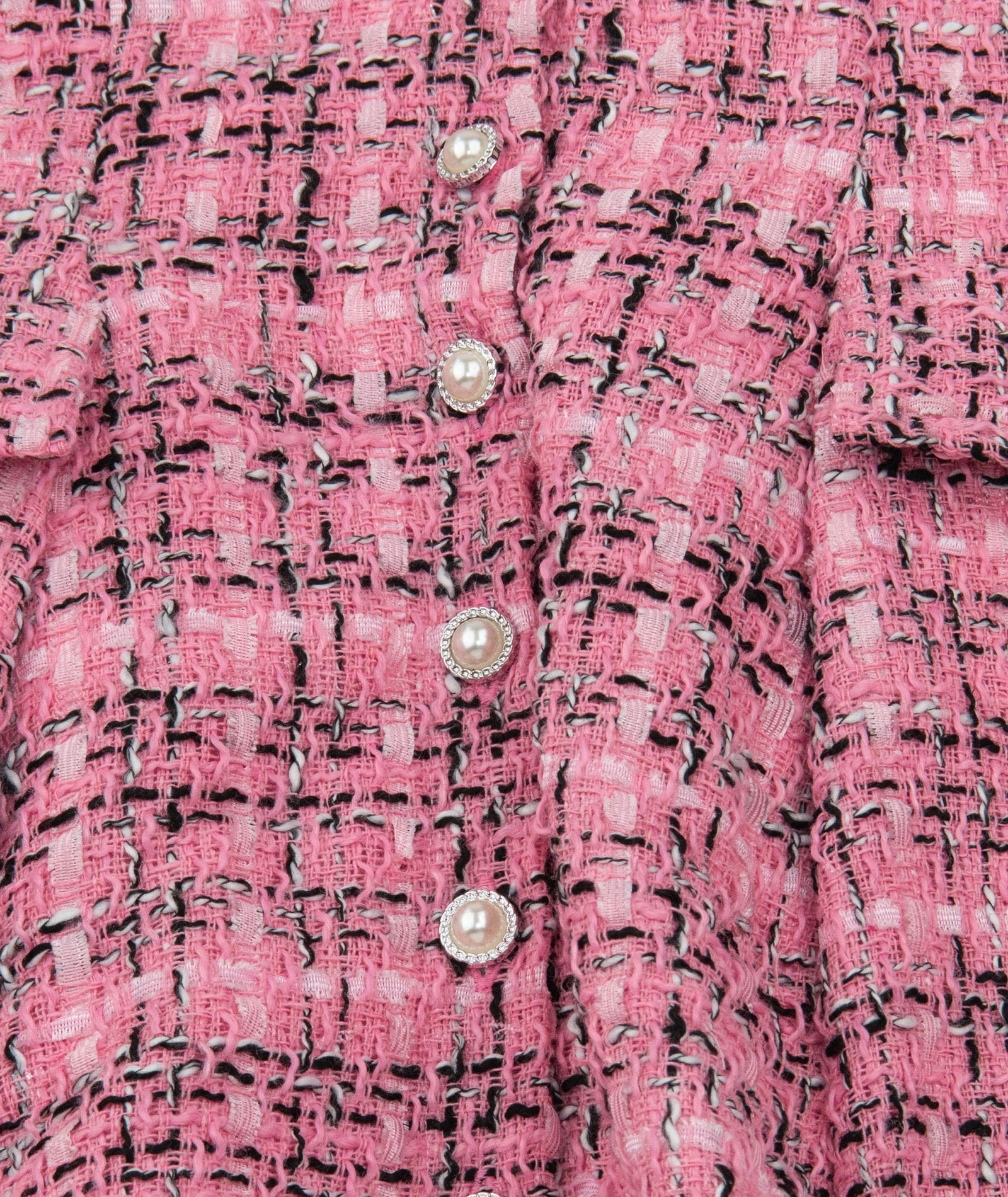 FBZ Girls Reggie Pink/Black Pearl Buttons Tweed Dress - Image 3