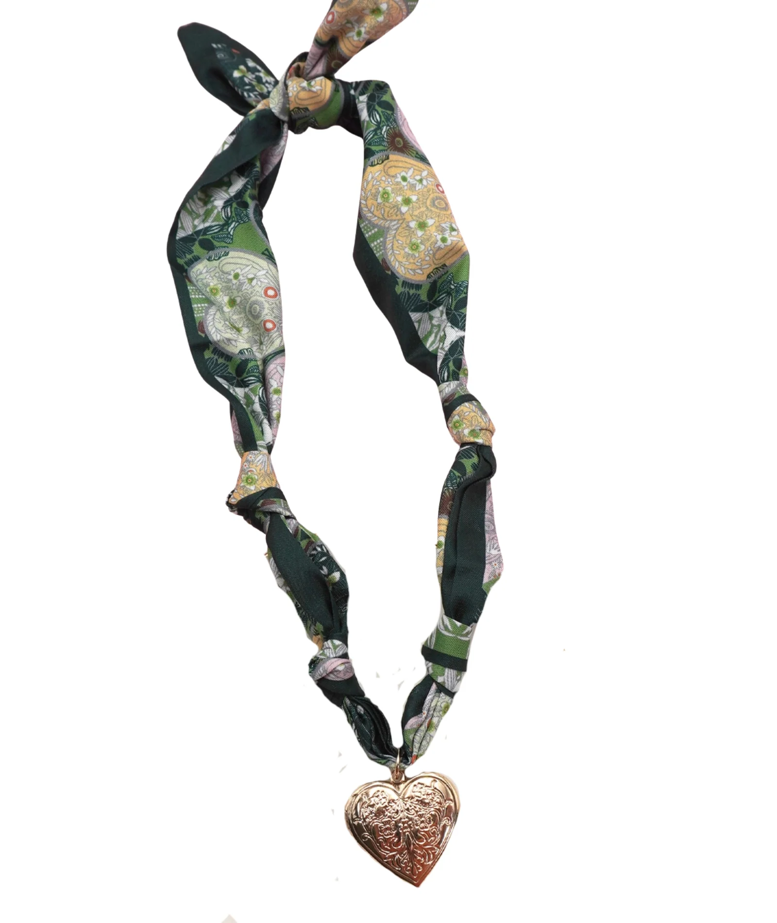Frankie's Exclusives Josie Scarf Charm Necklace Textured Heart Greens
