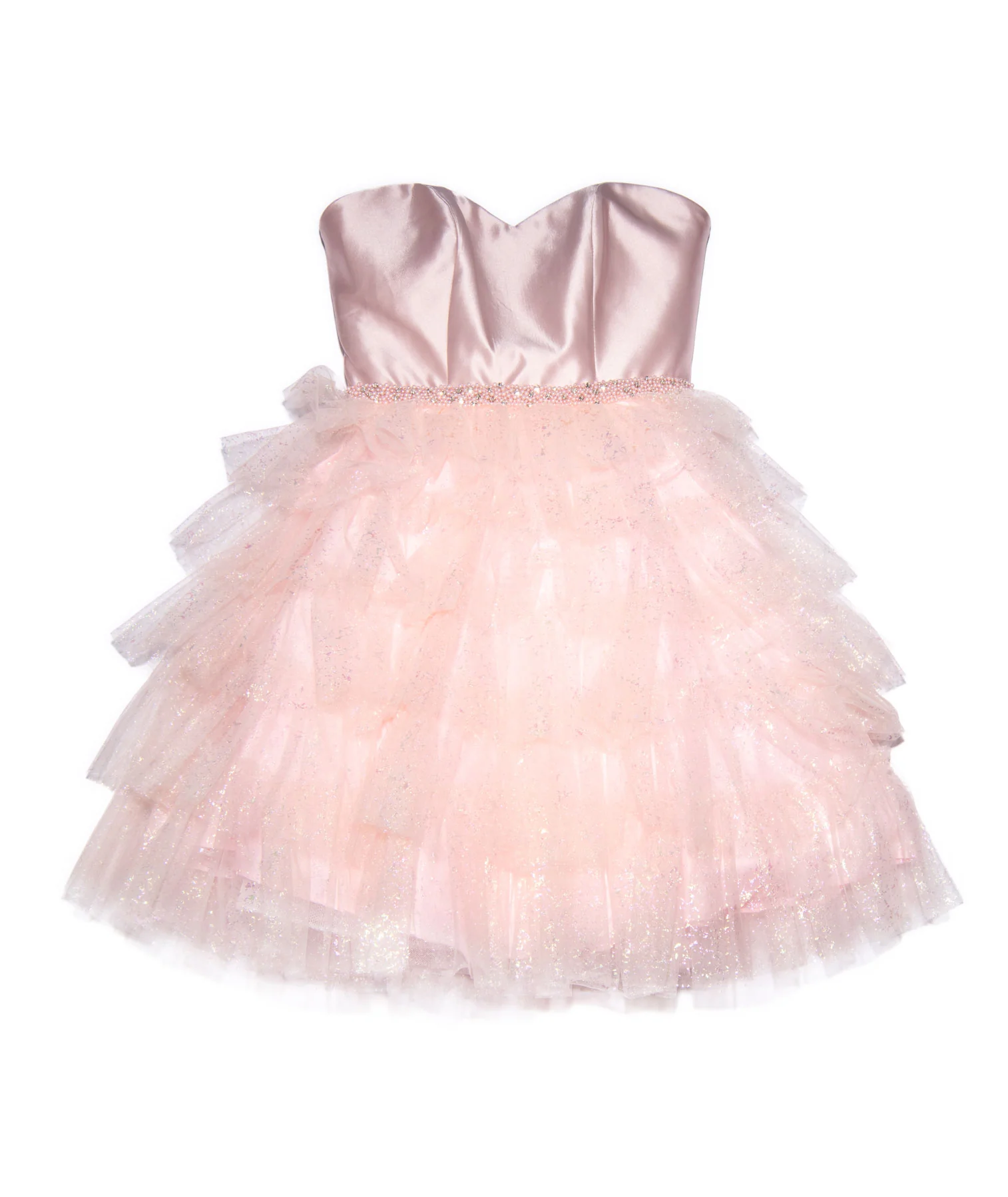 Jovani Girls Barbie Strapless Tiered Tulle Mini Dress Pink