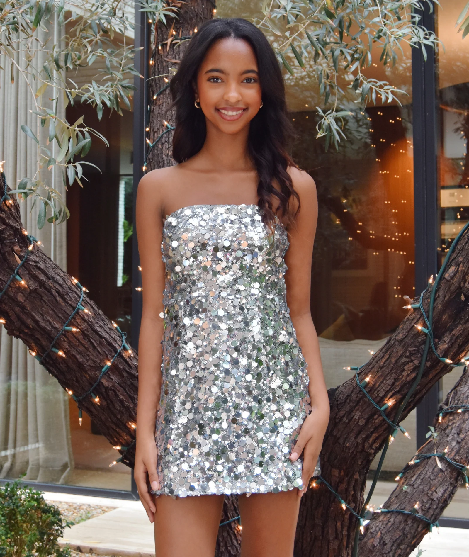 Katie J NYC Girls Robin Sequin Dress Silver