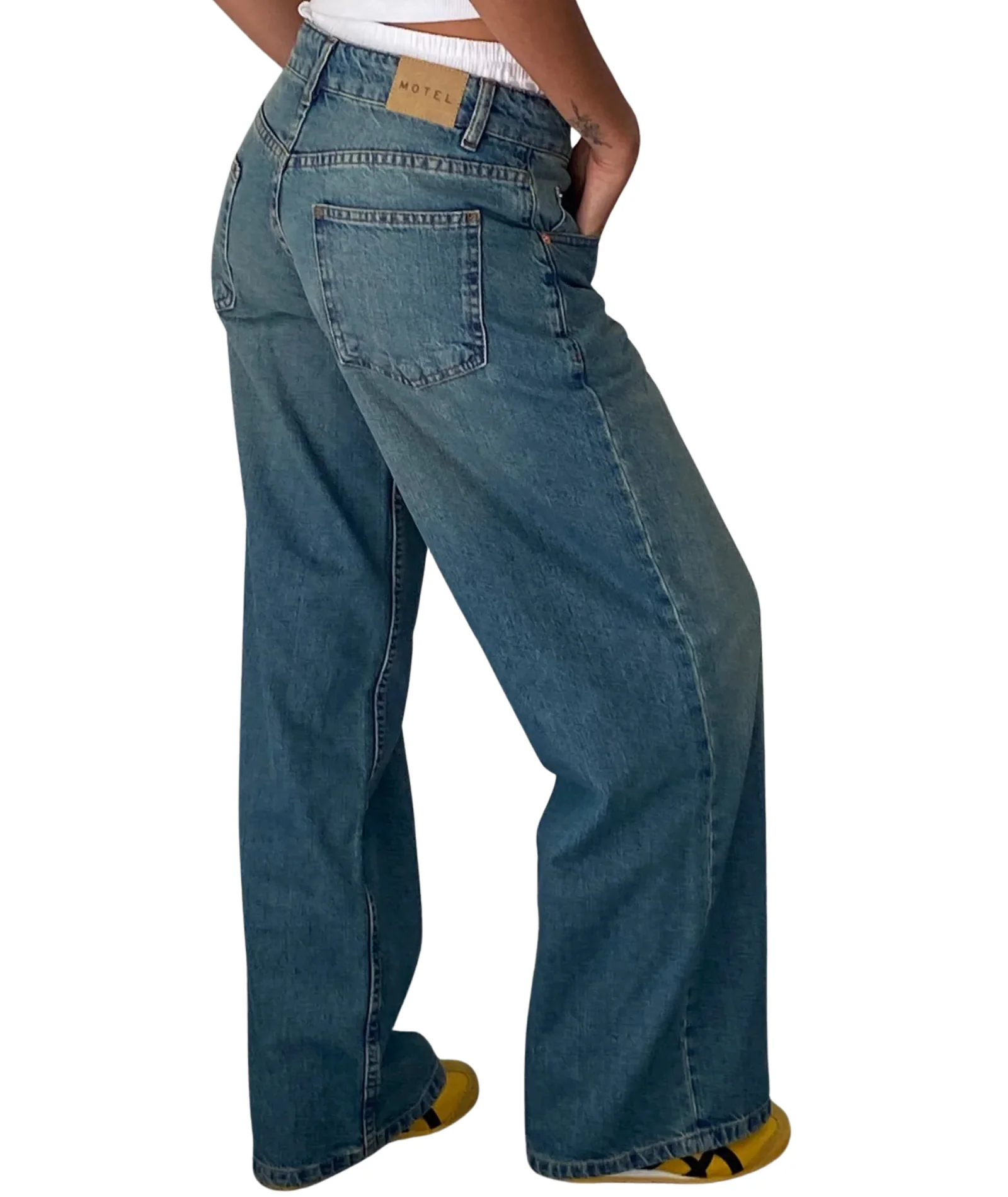 Motel Rocks Juniors Roomy Extra Wide Low Rise Jeans Vintage Blue Green - Image 2