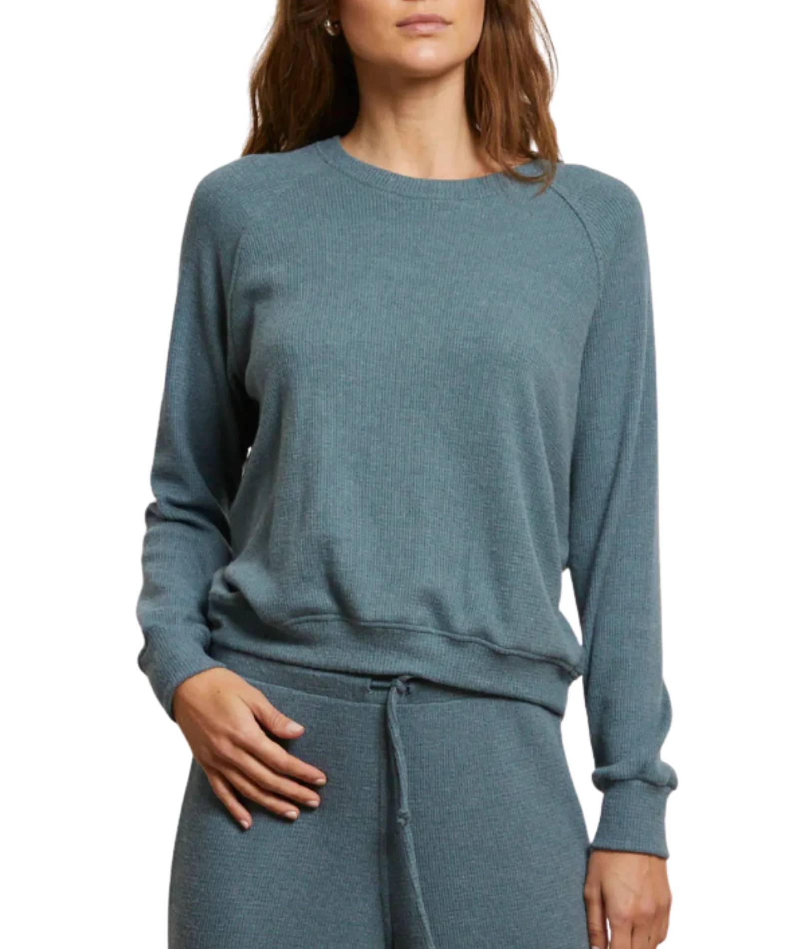 Perfect White Tee Women Cooper Brushed Waffle Crew Sweatshirt