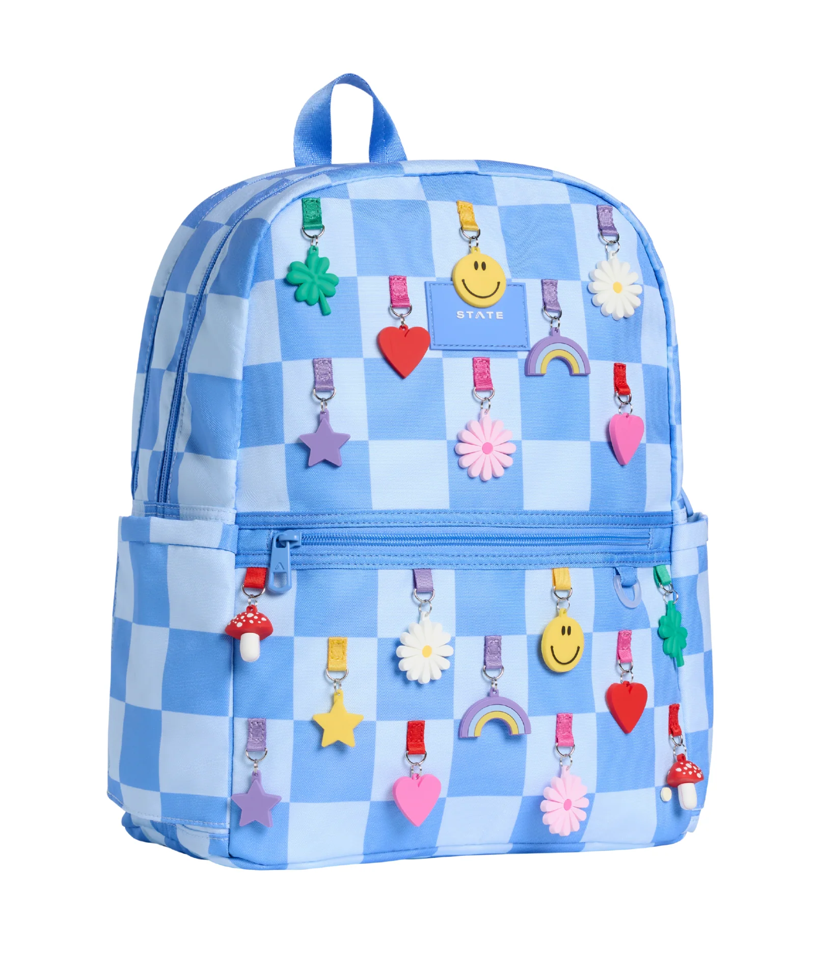 State Bags Kane Kids Double Pocket Backpack Charms Blue Check - Image 2