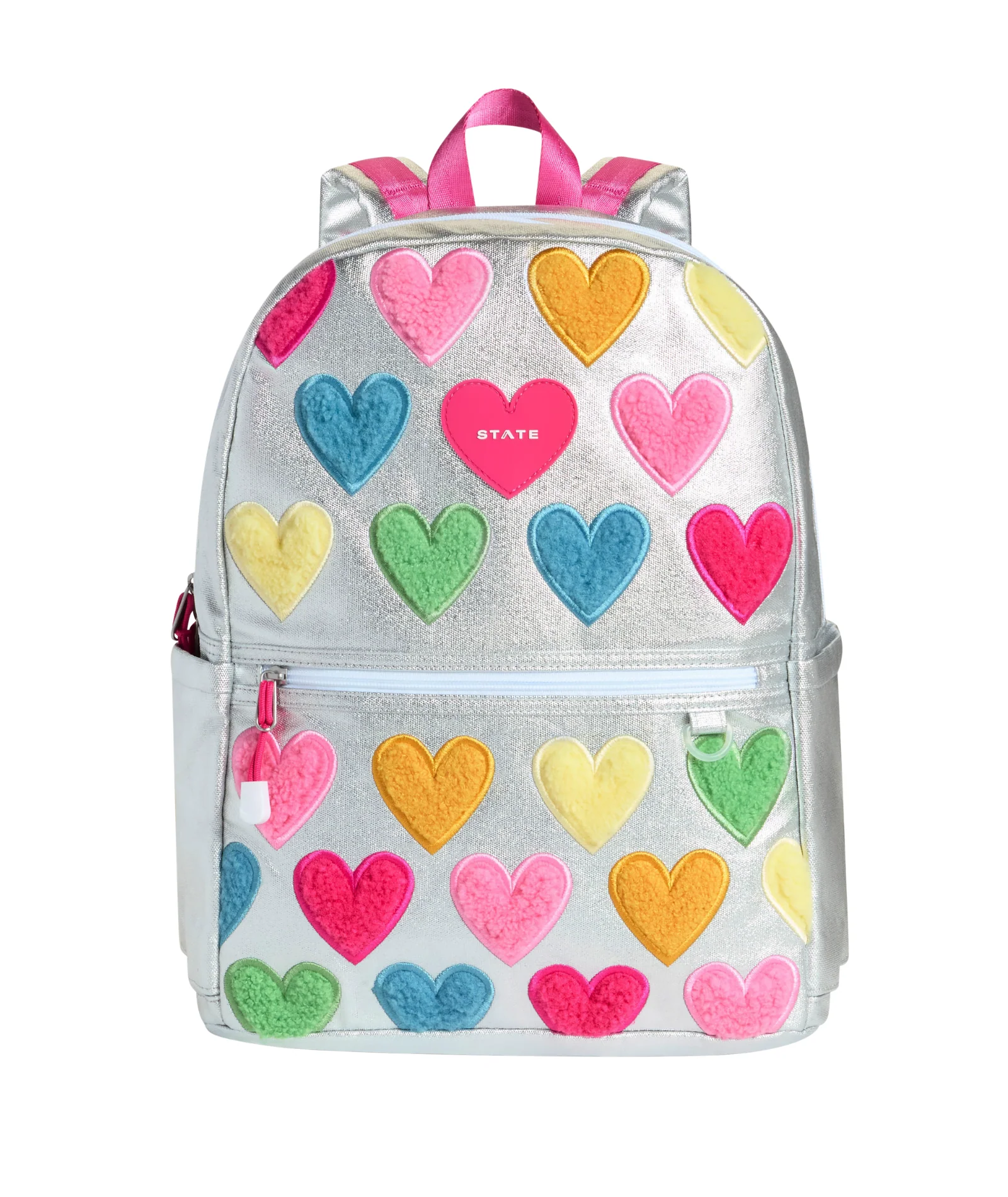 State Bags Kane Kids Double Pocket Backpack Happy Fuzzy Hearts