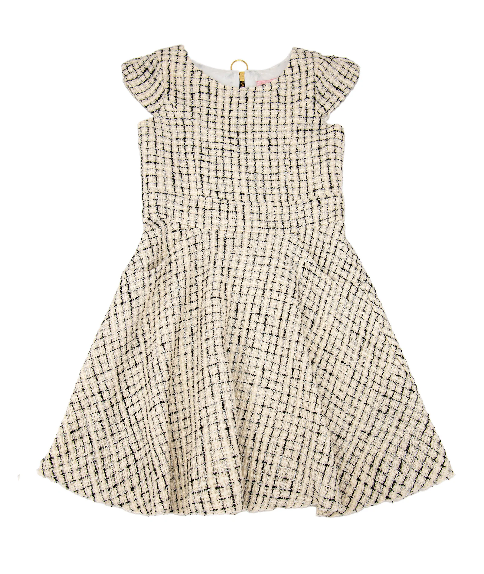 Zoe Ltd. Girls Sasha Black/White Tweed Cap Sleeve Pocket Dress